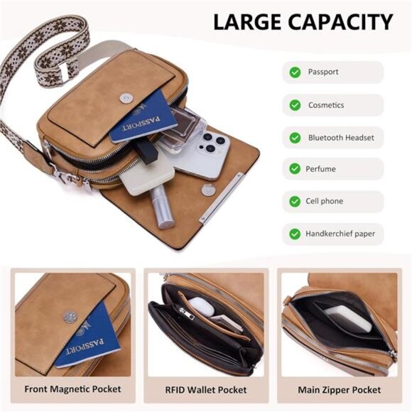 Small Crossbody Bag with Card Slots Camel - Picture 3 of 6